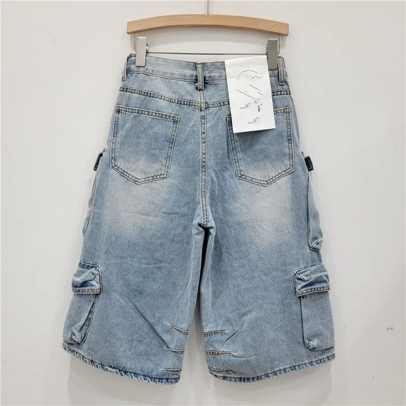 Denim Pant Women Mom Jeans Calf Length Pants Pockets High Waist Straight Trousers Y2k Streetwear Club Splice Casual Loose 2025 Aviola