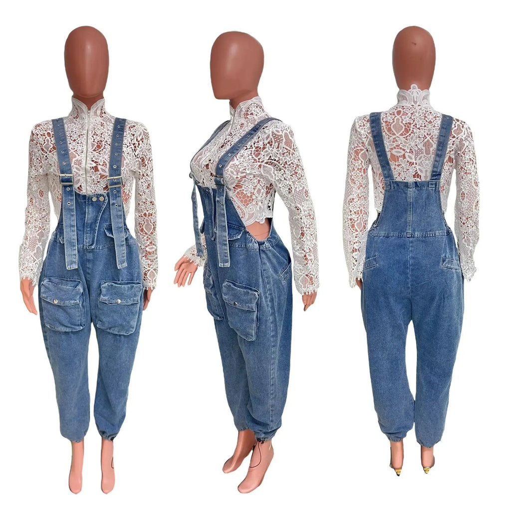 Women Jumpsuits Suspenders Jeans Pant One Piece Demin Overalls Y2k Streetwear Wide Leg Long Pant Casual Loose Rompers Mom Aviola