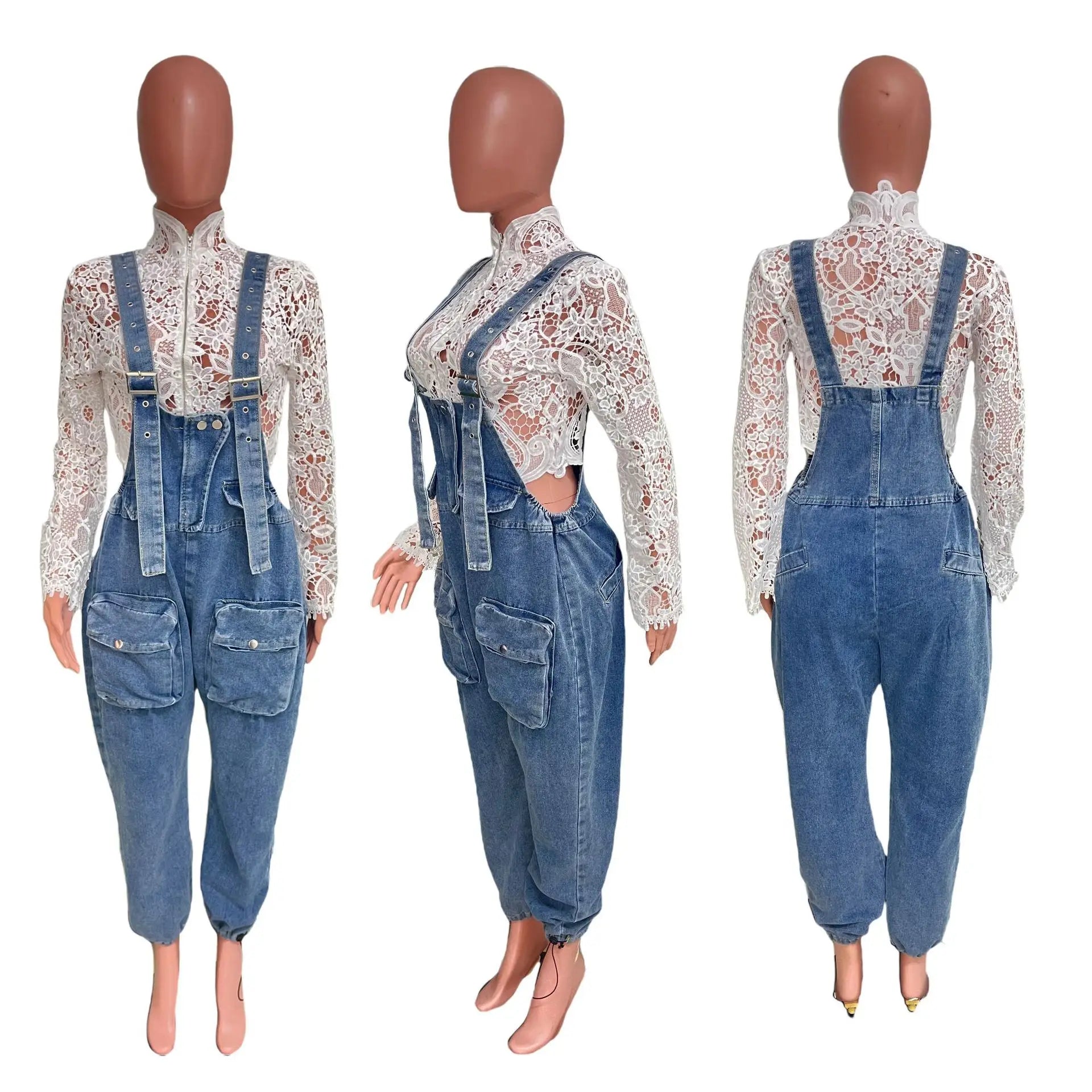Women Jumpsuits Suspenders Jeans Pant One Piece Demin Overalls Y2k Streetwear Wide Leg Long Pant Casual Loose Rompers Mom Aviola