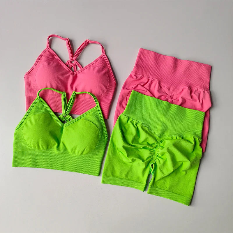 2 Pcs Yoga Sets Women High Waist Workout Outfits Gym Wear Gym Clothing Sports Suits Fitness Tracksuit Sportswear Shorts Suit Aviola