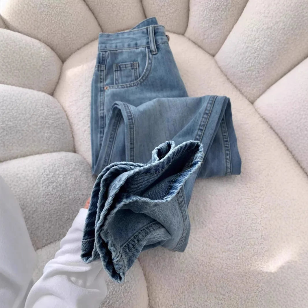 Wide Leg Jeans Women Denim Straight Pants Floor Length 2025 Streetwear High Waist Pockets Distressed Mom Jeans Vintage Trousers Aviola