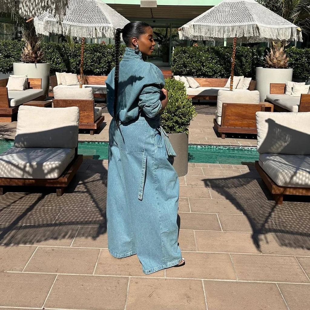Denim Two Piece Sets Women Coat Jacket Wide Leg Pants Jeans Suits Matching Sets Trousers Outfits 2025 Y2k Streetwear Party Aviola