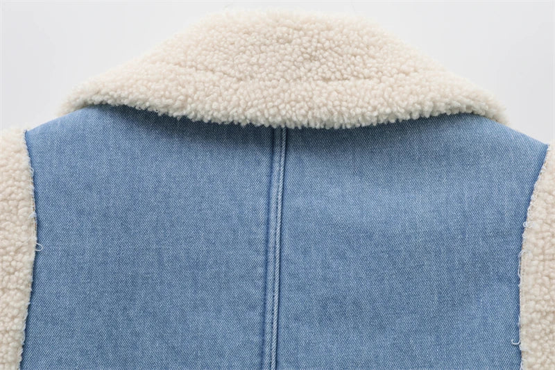 RARF 2024 women's new autumn and winter jeans do old wash and cashmere lamb vest women's top clip coat Aviola