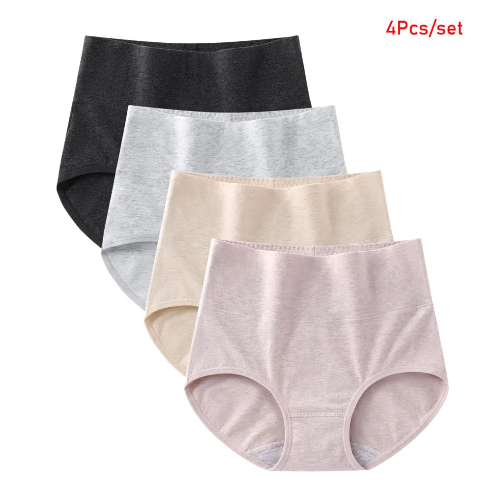 4pcs Womens Underwear Cotton Plus Size high waist Cotton Panties Ladies Comfortable Soft Breathable Elastic Briefs Aviola