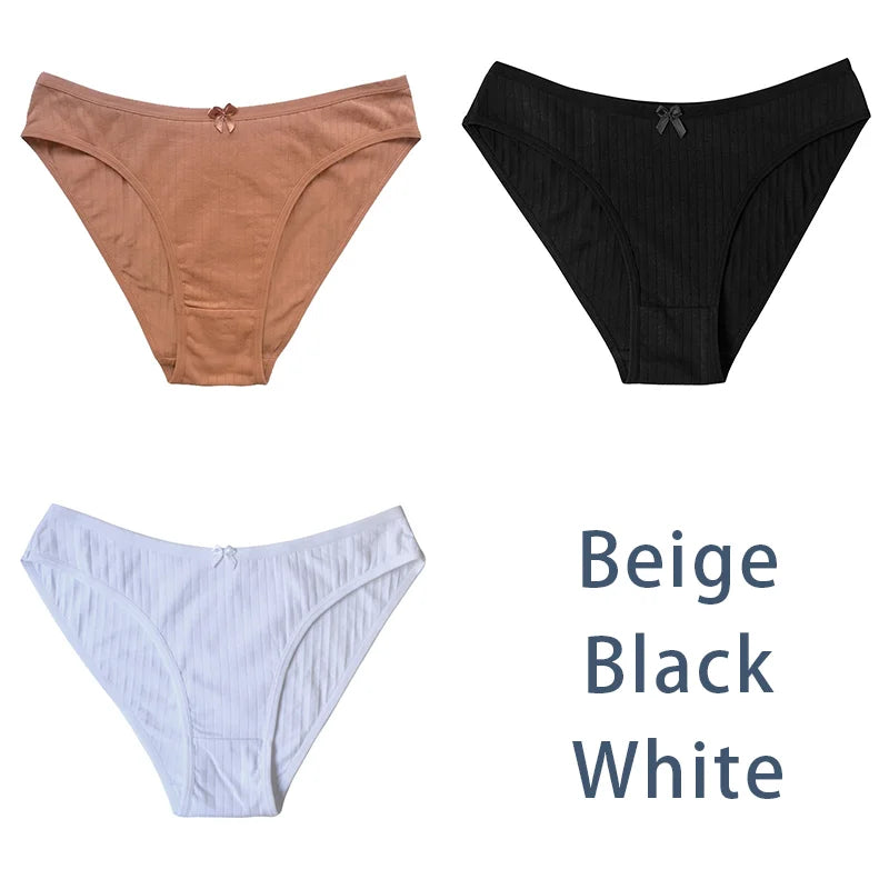 3PCS/Set Women Cotton Panties Sexy Classic Underwear Low Rise Female Rib Underpants Girls Comfort Briefs Bow Lingerie Aviola