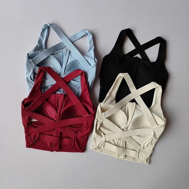 Women Fitness Underwear Yoga Bras cross Back Beauty Sports Bras Front Zippe Top Bra Sexy Breathable Underwear For Women Gym Top Aviola