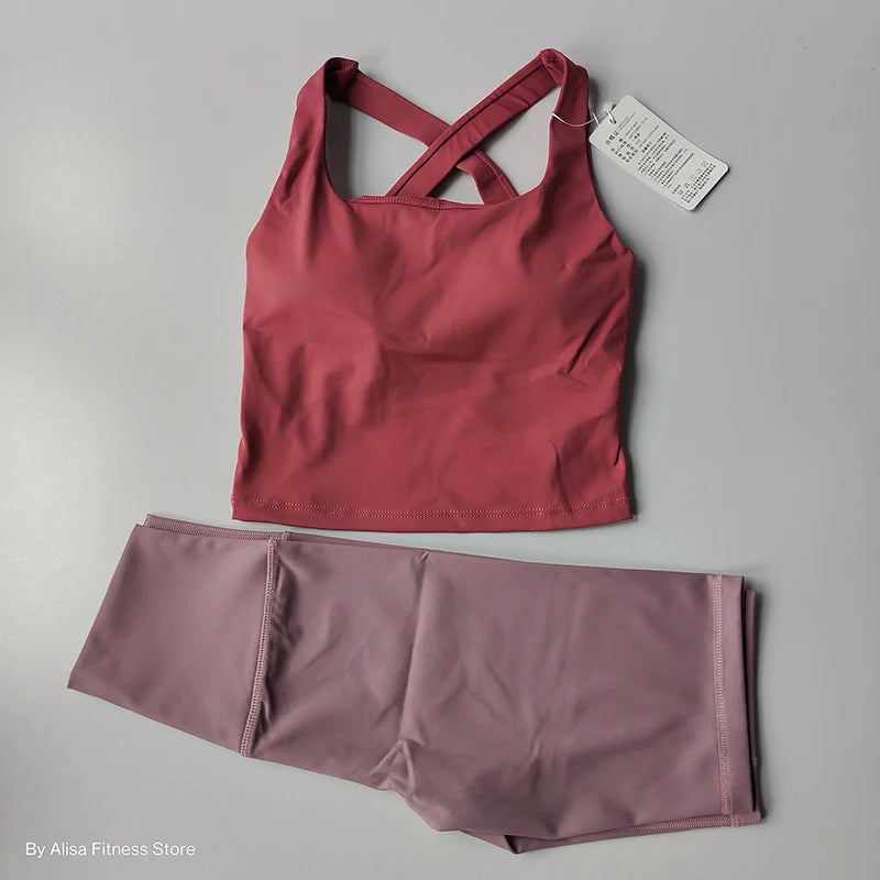 2PCS  Women Yoga Set Workout Sports Bra Set Sportswear Gym Clothing Fitness Long Sleeve Crop Top High Waist Shorts Sports Suits Aviola