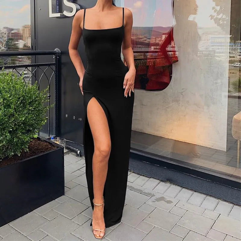 Y2K Summer Hot selling Women's Wear Slim Fit Off Back Sexy Split Dress with One Line Collar Aviola