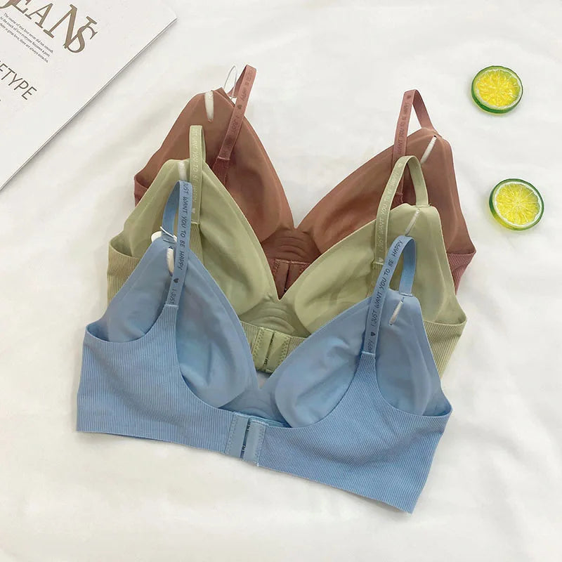 2Pcs/Set Seamless Bras For Women Nonwire Brassiere Soft Underwear Tops Letter Strap Sexy Lingerie U-shaped Back Bralette Aviola