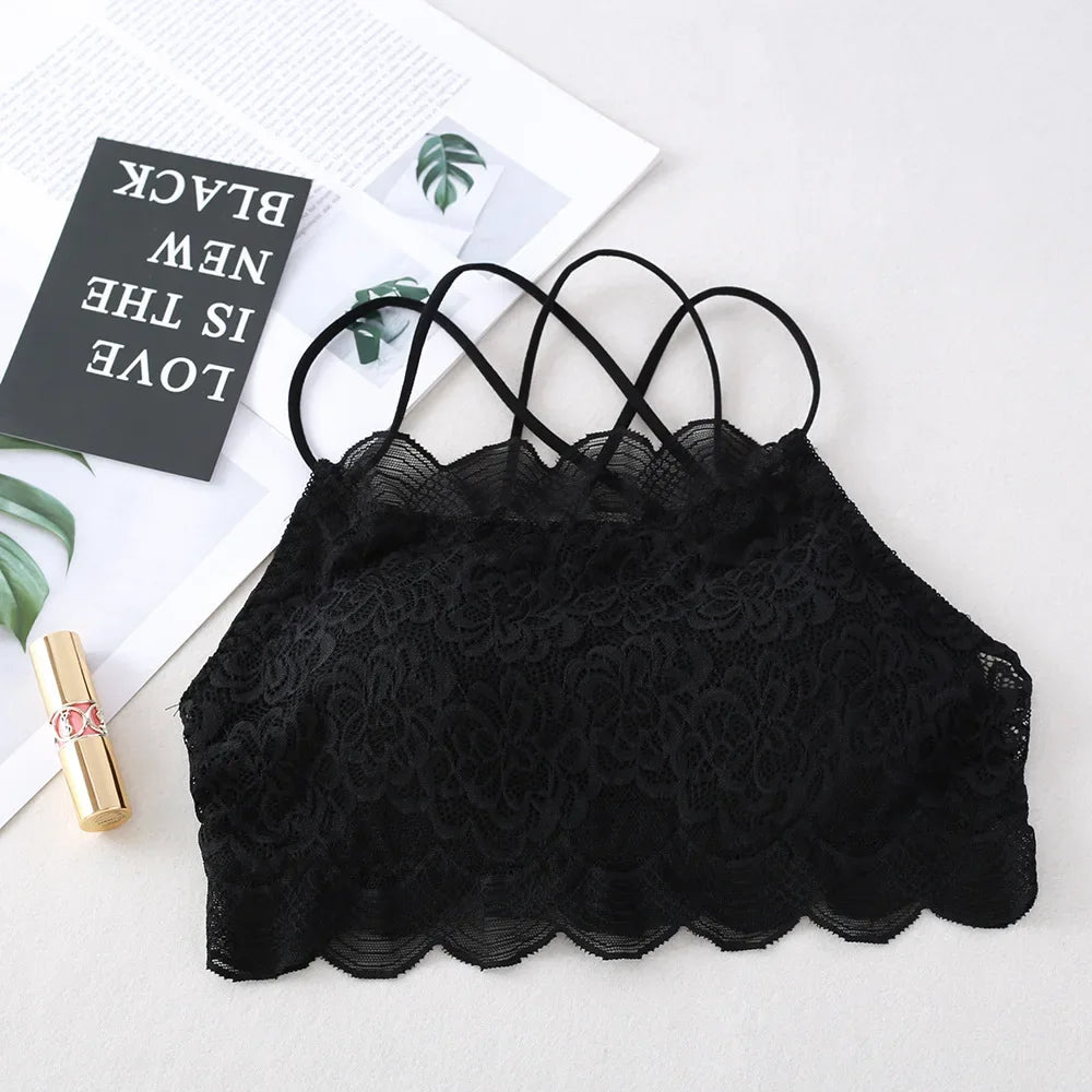 Lace Bra Tube Top For Women Non-wire Bra Tops Female Crop Top Cross Back Beauty Back Underwear Lace Bralette Lingerie Aviola