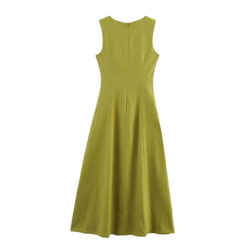 BM&MD&ZA2025Summer New Women's Sleeveless Square Neck Single-Breasted Temperament Simple Suspender Dress Aviola