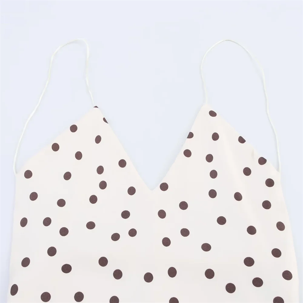 BM&MD&ZA2025Polka dot satin texture V-neck backless seaside holiday style A-line dress long skirt summer new women's clothing Aviola