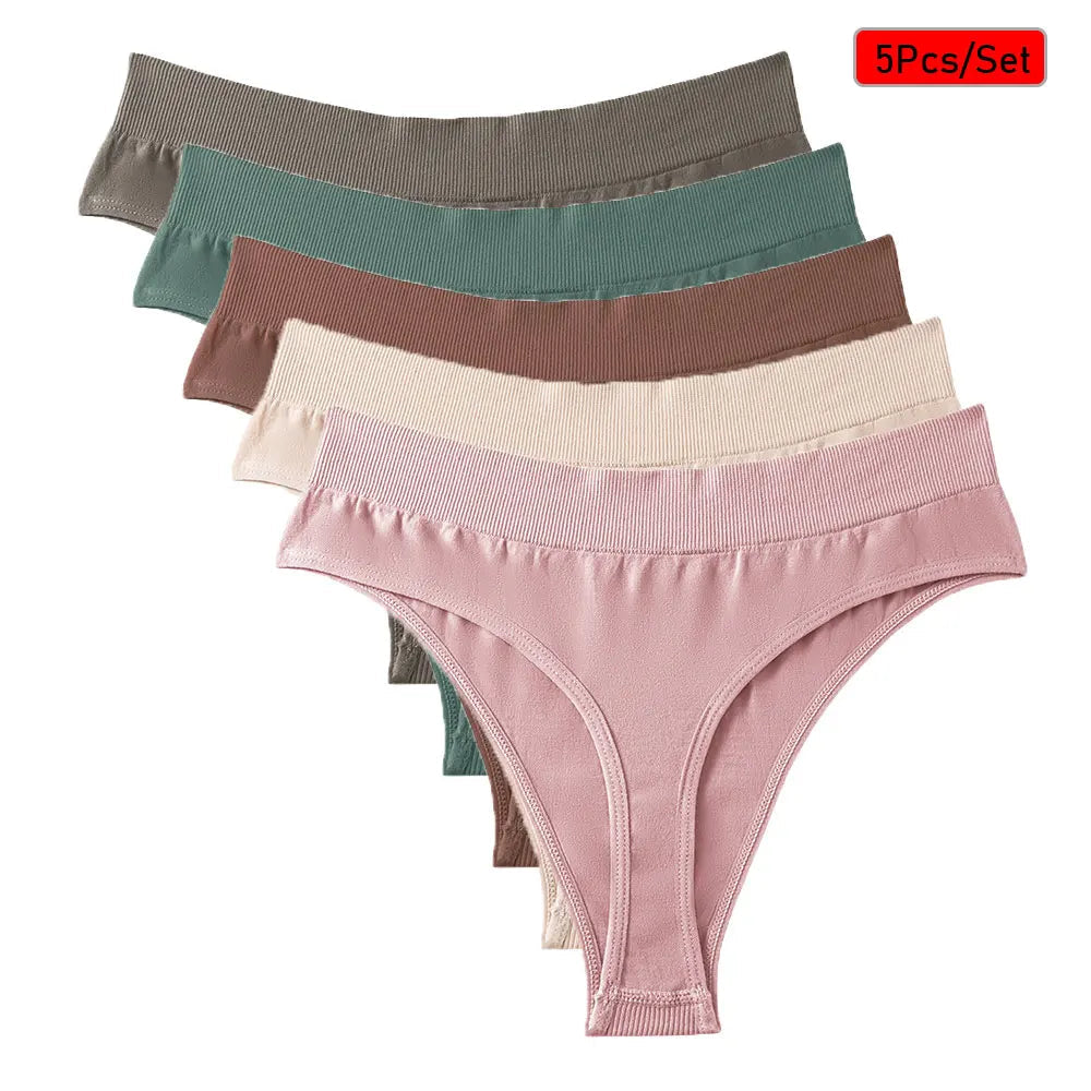 5pcs Women's High-Waisted Thong Cotton Comfortable Sexy Female Underpants Panties Briefs Intimates Ladies Underwears Aviola