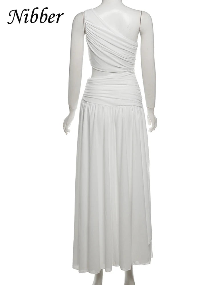 Nibber Elegant Maxi Dress Women Summer Off-shoulder Sleeveless Cut Out Beach Long Indie Folk Temperament For Vacation Vestidos Aviola