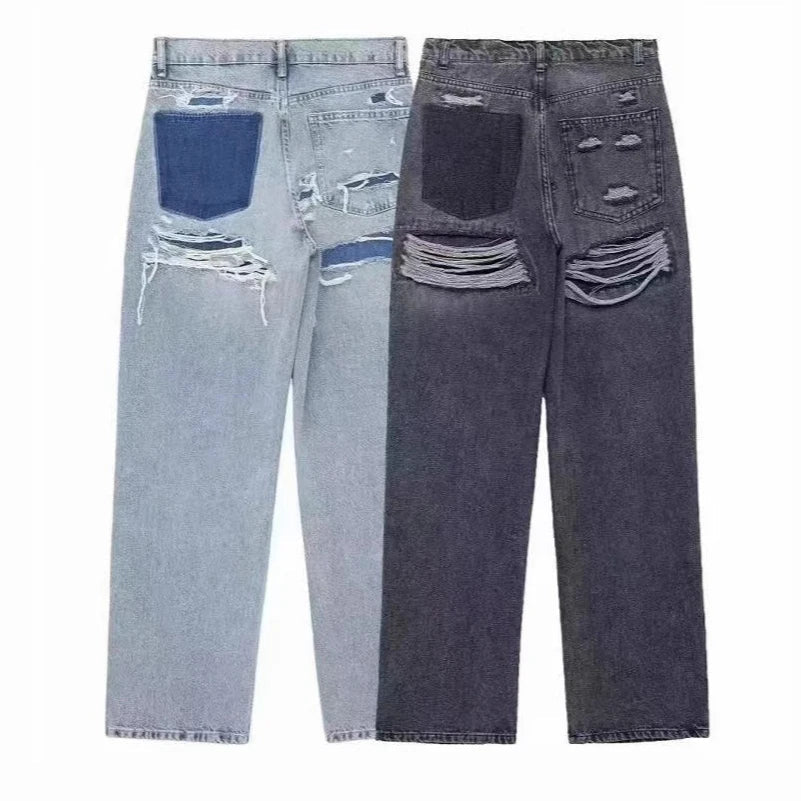 Jeans Women Denim Pant Straight Trousers Wide Leg Long Pants High Waist Y2k Streetwear Casual Mom Jeans Splice Elegant Work Aviola