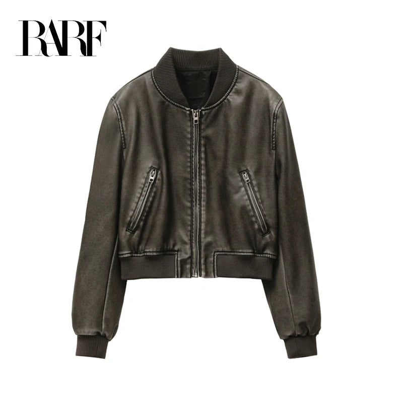 RARF  Women's  new vintage imitation leather bomber jacket coat top women's style Aviola