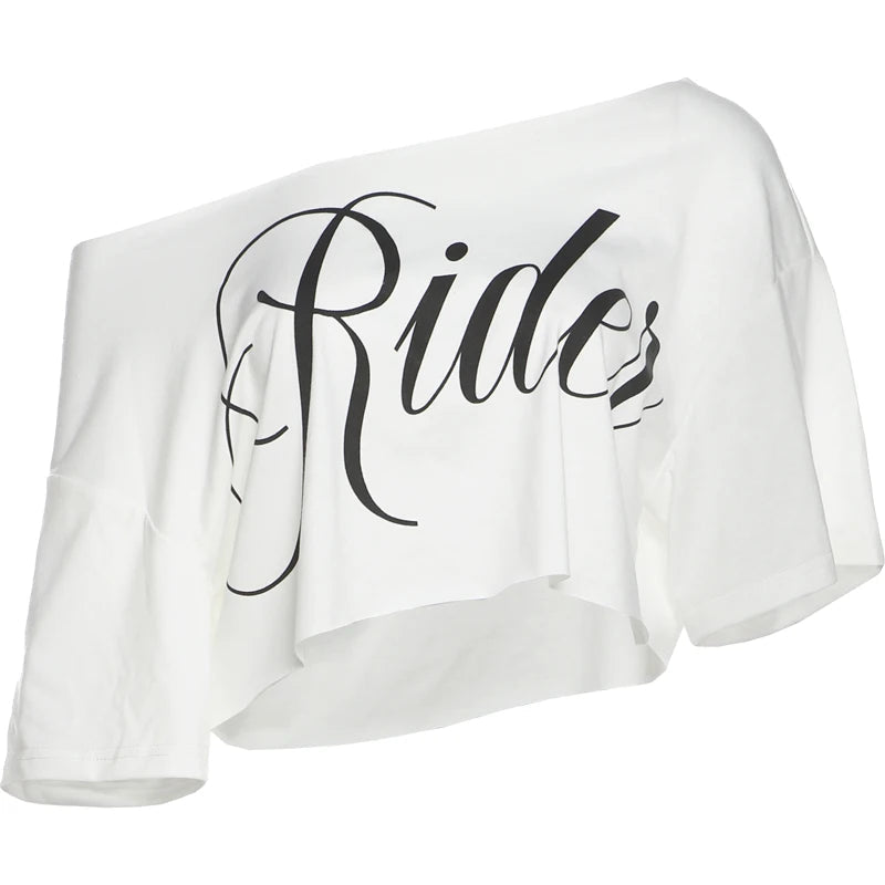 Nibber Classic Loose Letter Print Mini t-Shirt Women Summer Trend Biased Collar Versatile Street Skinny Simple Party Daily Tops Aviola