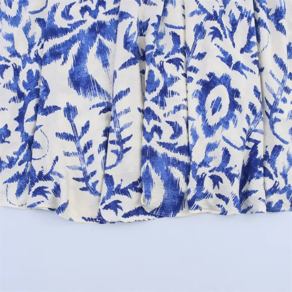 BM&MD&ZA2025Plant Flower Round Neck Dress Loose Long Skirt Holiday Style Beach Skirt Summer Women's Wear Aviola