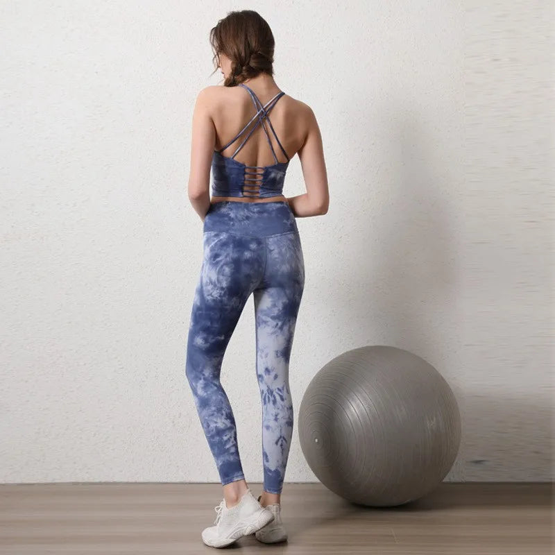2PCS Seamless Women Yoga Set Workout Sportswear Fitness Crop Top Tie Dye High Waist Leggings Gym Clothing Two Piece Sports Suits Aviola