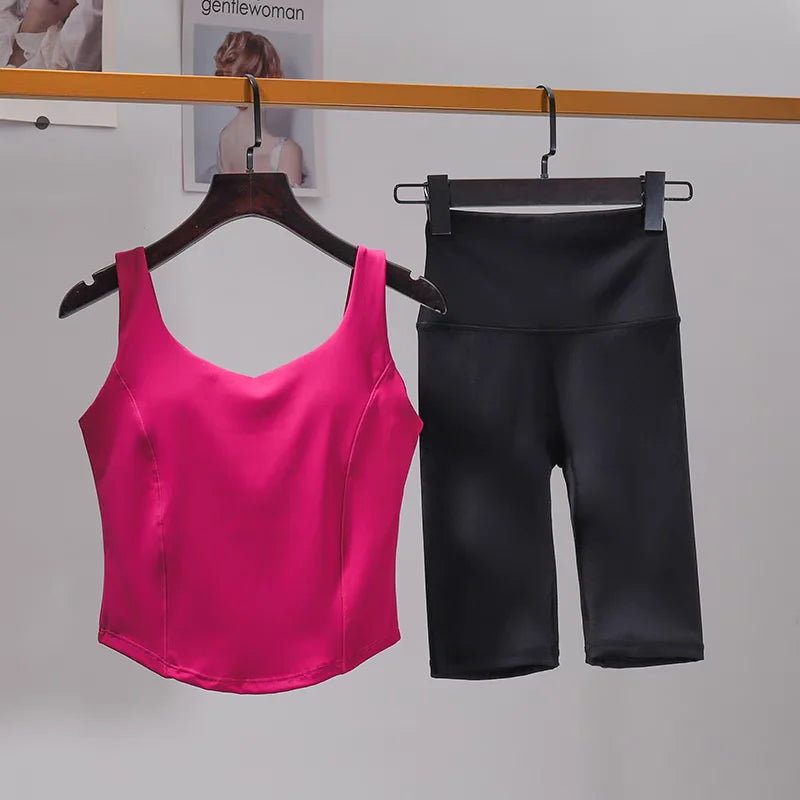 2 PCS Yoga Suit Women Sporstwear Gym Set Sexy Sport Bra High Waist Gym Shorts Running Clothing Bra Set Fitness Tracksuit Female Aviola