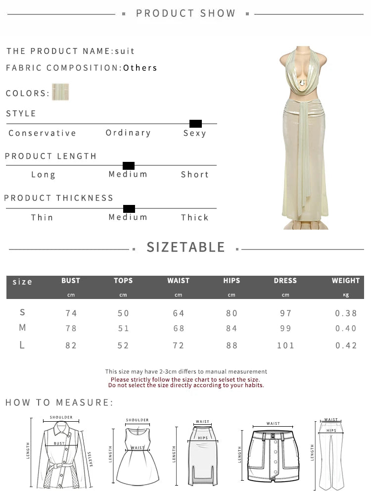 Nibber Trend Sexy Women 2 Piece Set Glitter Sheet Metal Backless Shalter Tank Tops+Ribbon Skirts Tight Vacation Matching Suits Aviola