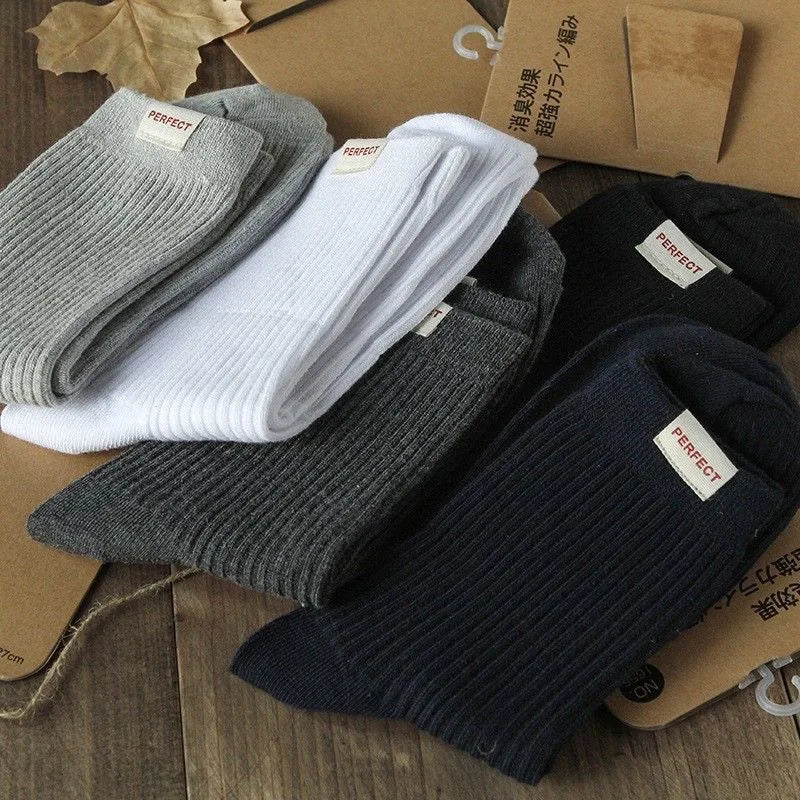 5pairs Men's business mid-tube socks Cotton double needle calibration socks men's wicking breathable all-cotton socks Aviola
