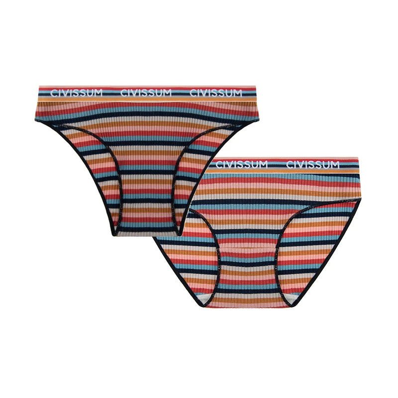 Women Cotton Seamless Panties Female Plus Size Sweety Underwear Sexy Colorful Rainbow Striped Lingerie Girls Cute Briefs NK606 Aviola