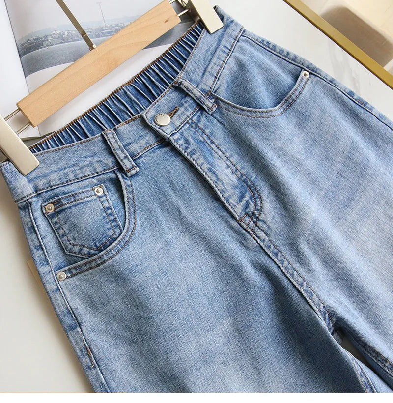 Bleached Jean Ankle Length Straight Denim Pants Women Harem Jeans Pockets Mid Waist Loose Fit Casual Solid Washed 2024 Aviola