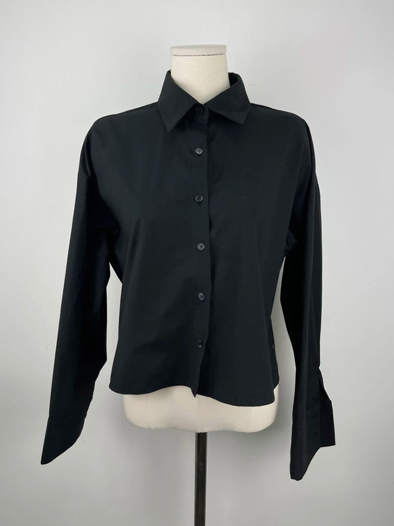 MEXZT Korean Long Sleeve Shirt Women Sexy Strap Backless Chic Blouse Office Lady Slim Lace Up Turn Down Collar Casual Top Aviola