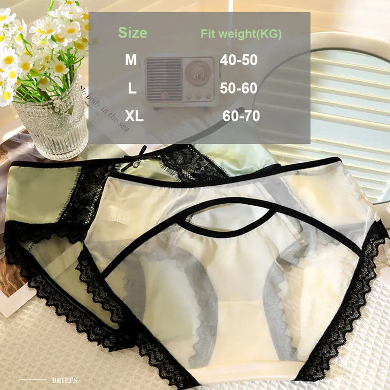 3pcs/Set Women's Panties Exquisite Lace Underwear Silk Satin Sexy Seamless Girls Lingerie Female Briefs Comfort Underpants Aviola