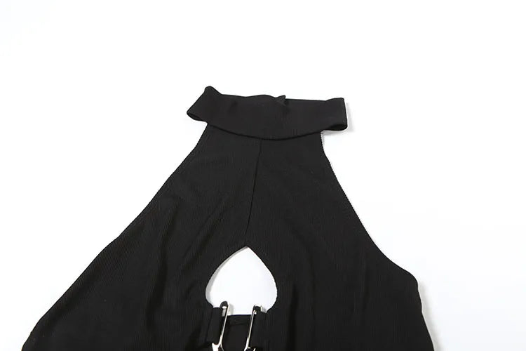 Nibber u-Shaped Metal Ring Tops Women Splits o-Neck Backless Sleeveless Coquette Buttons Halter Sexy Hottie Midnight Clothes Aviola