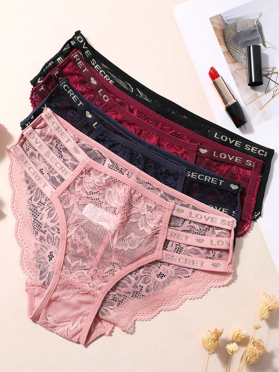 3PCS/Set Sexy Transparent Briefs Lace Panties for Women Lingerie Panties Floral Lace Female Underwear Ladies Underpants Lingerie Aviola
