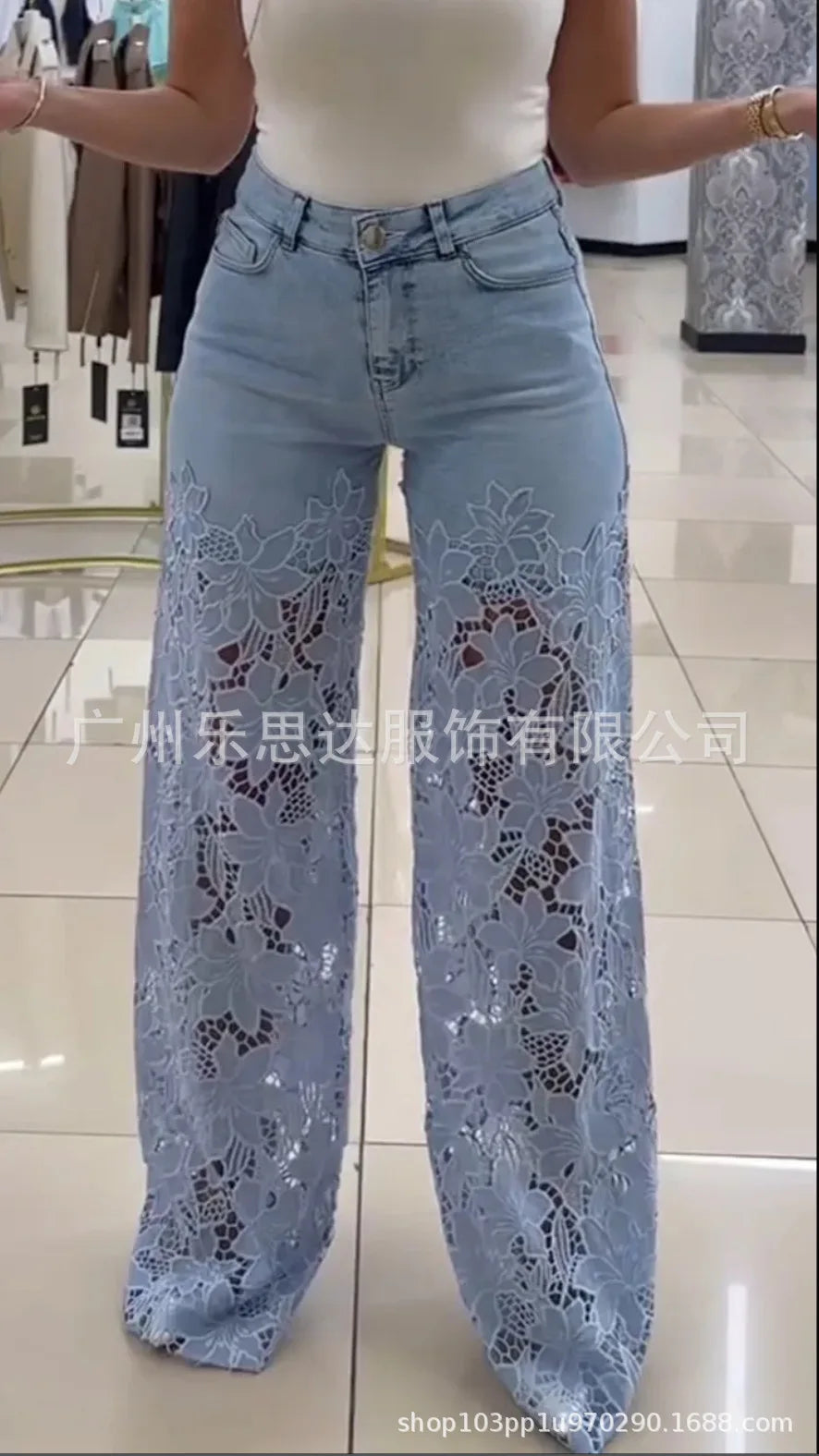 Denim Pant Women Mom Jeans Hollow Out Long Pants Floral Slim High Waist Straight Trousers Y2k Streetwear Elegant Temperament Aviola