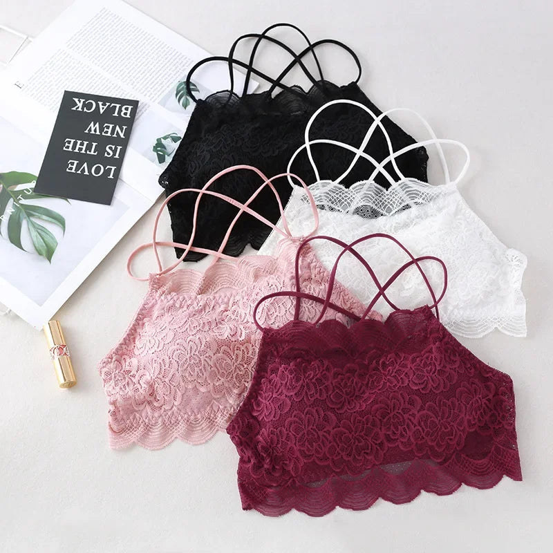 Lace Bra Tube Top For Women Non-wire Bra Tops Female Crop Top Cross Back Beauty Back Underwear Lace Bralette Lingerie Aviola
