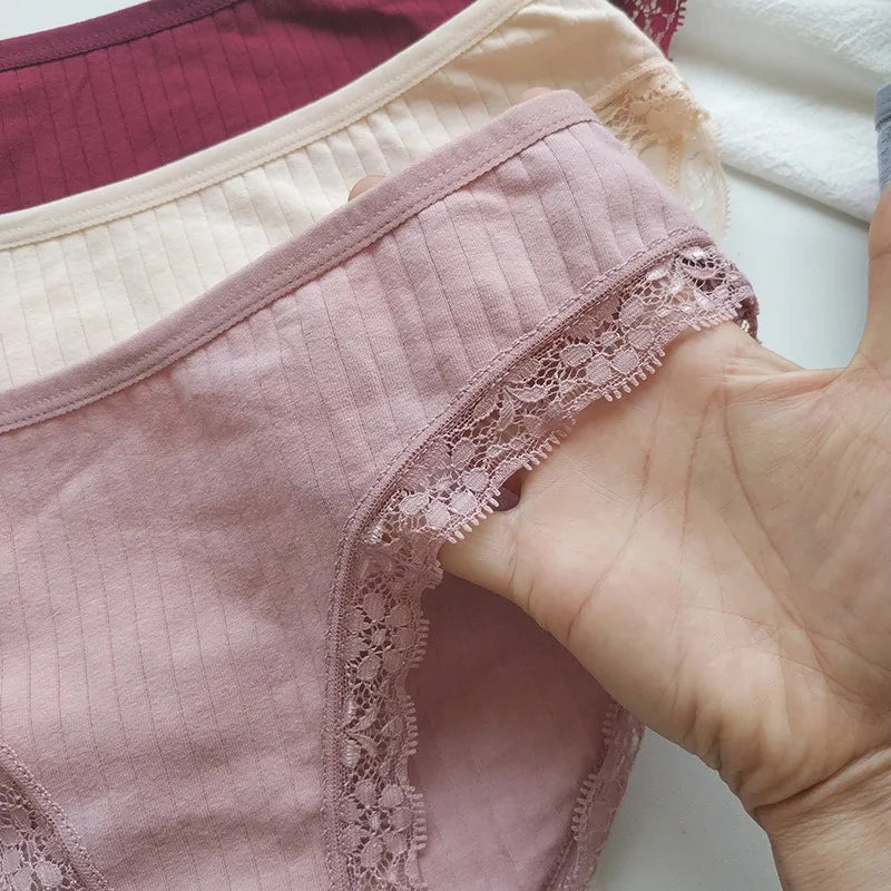 5Pcs/Set Cotton Panties Women Lace Trim Briefs Female Underpants Solid Color Panty Seamless Underwear M-XL Panties Lingerie Aviola
