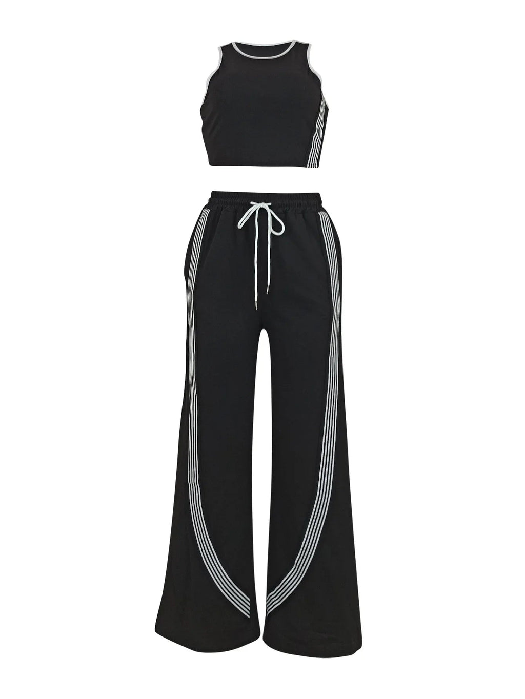 Two Piece Sets Women Sports Suit Vest Top Wide Leg Pants Striped Elastic Waist Matching Sets Trousers Sportswear 2025 Tracksuit Aviola