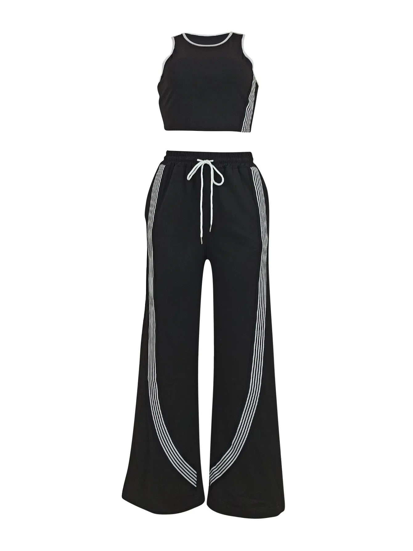 Two Piece Sets Women Sports Suit Vest Top Wide Leg Pants Striped Elastic Waist Matching Sets Trousers Sportswear 2025 Tracksuit Aviola