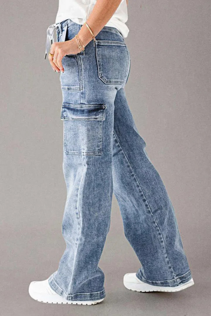 Denim Cargo Pant Women Jeans Long Pants Casual Loose High Waist Straight Trousers Y2k Streetwear Elegant Punk Mom Work 2025 Aviola