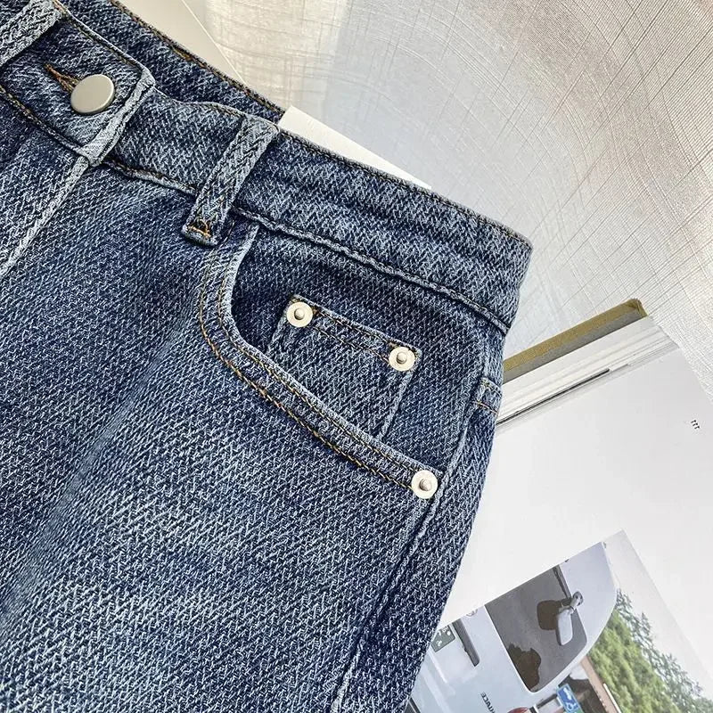 Jeans Women Wide Leg Pants Denim High Waist Zipper Fly Vintage Pockets Button Floor Length Trousers Straight Casual Denims Aviola
