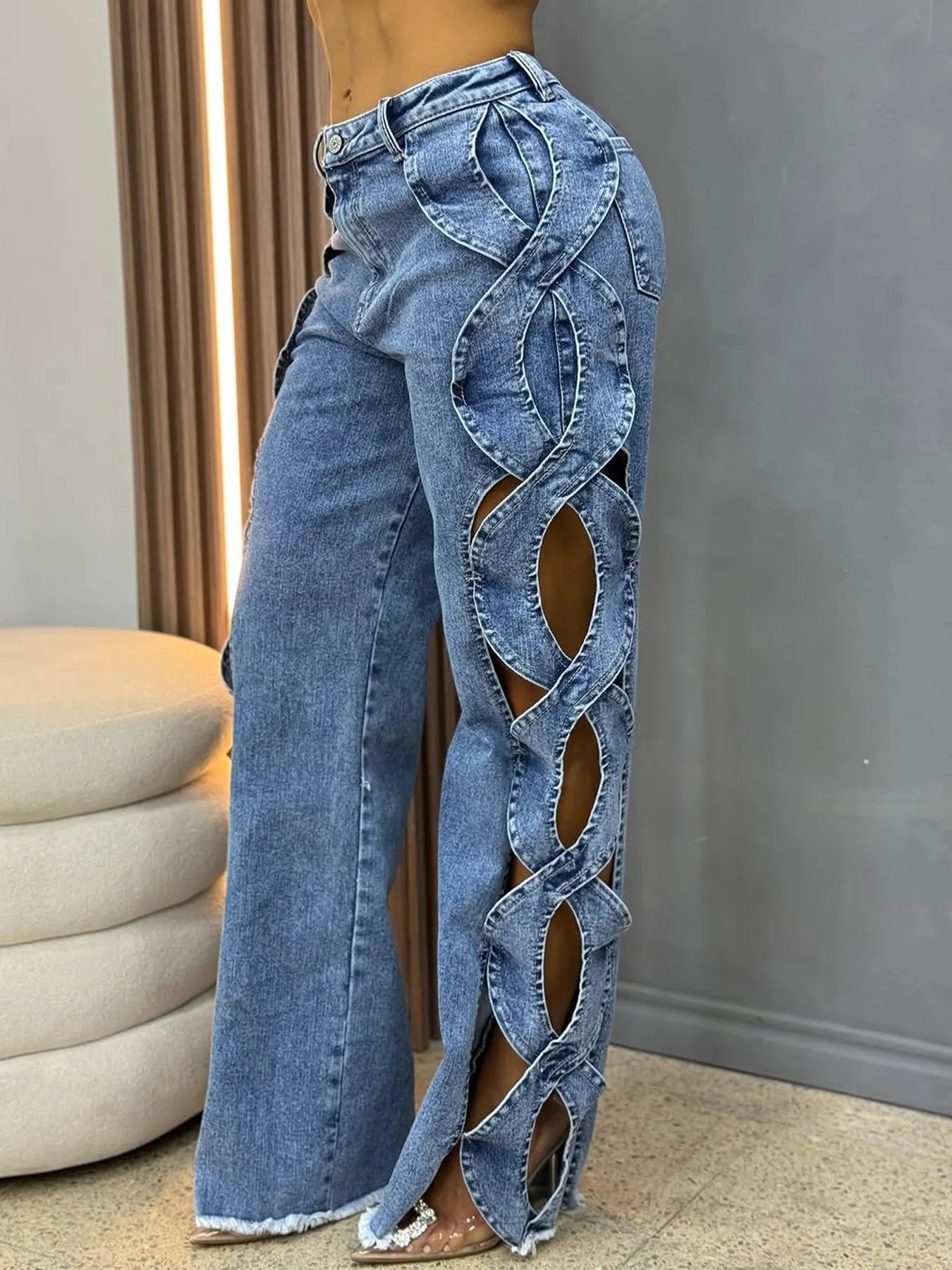 Denim Pant Women Jeans Long Pants Hollowed Out High Waist Straight Trousers Y2k Streetwear Casual Mom Jeans Night Club Summer Aviola