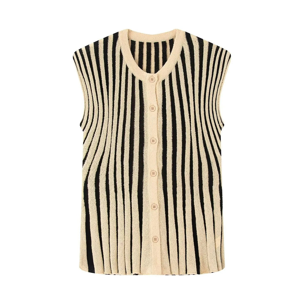 UNIZERA Casual Chic Suit Striped Drop Shoulder Sleeveless Knit Top + High Waist Pants 2025 Summer New Arrivals Women's Clothing Aviola