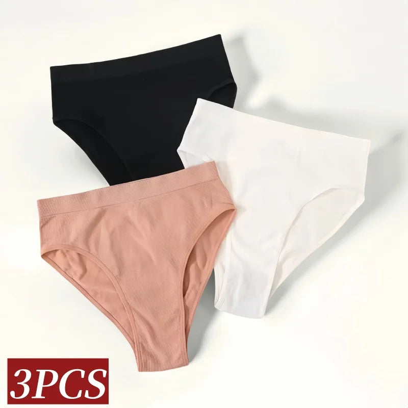 3Pcs/Set Seamless Panties Women High Waist Briefs High Cut Sports Bottom Underwear Female Stretch Rib Underpants Sexy Lingerie Aviola