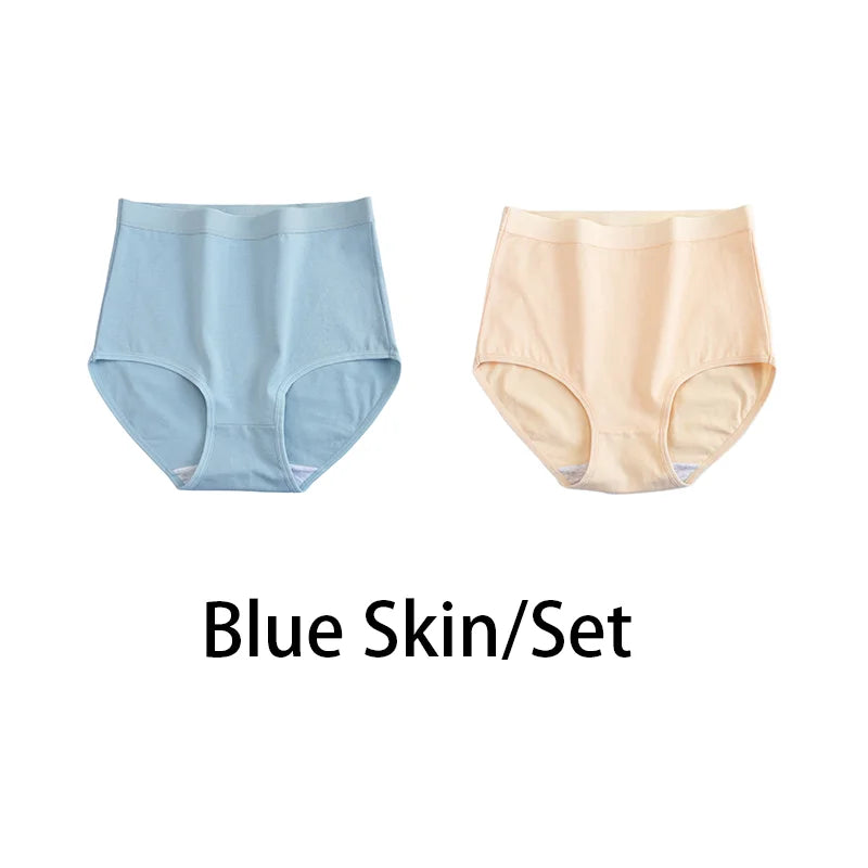 2PCS/Set Women Plus Size Panties Body Shaper Cotton Underwear Lingerie 6 Colors Sexy Female High Waist Seamless Briefs NKT2119-2 Aviola