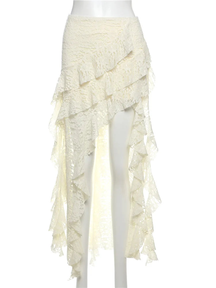 Nibber Tassels Women Skirts Irregular Hem Multi-Layered Ruffles Lace Patchwork Sweet Summer Trend Daily Skinny Versatile Bottoms Aviola