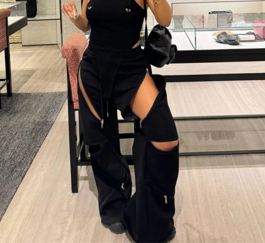 Women Boot Cut Pants Mid Waist Zipper Trousers Drawstring Pant Casual Office Lady Loose Long 2025 Summer Capris Y2k Streetwear Aviola