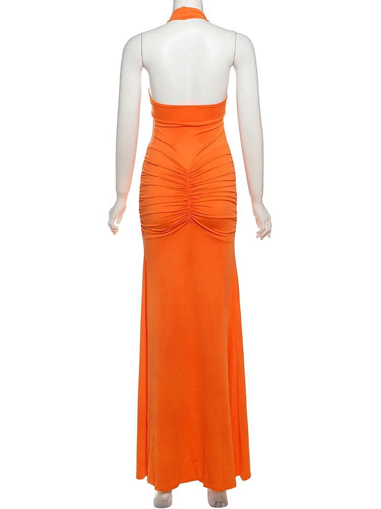 Nibber Sexy Backless Tassel Dress Women Peach Buttock Pleated Patchwork Solid Halter Sleeveless Midnight Clubwear Party Vestidos Aviola