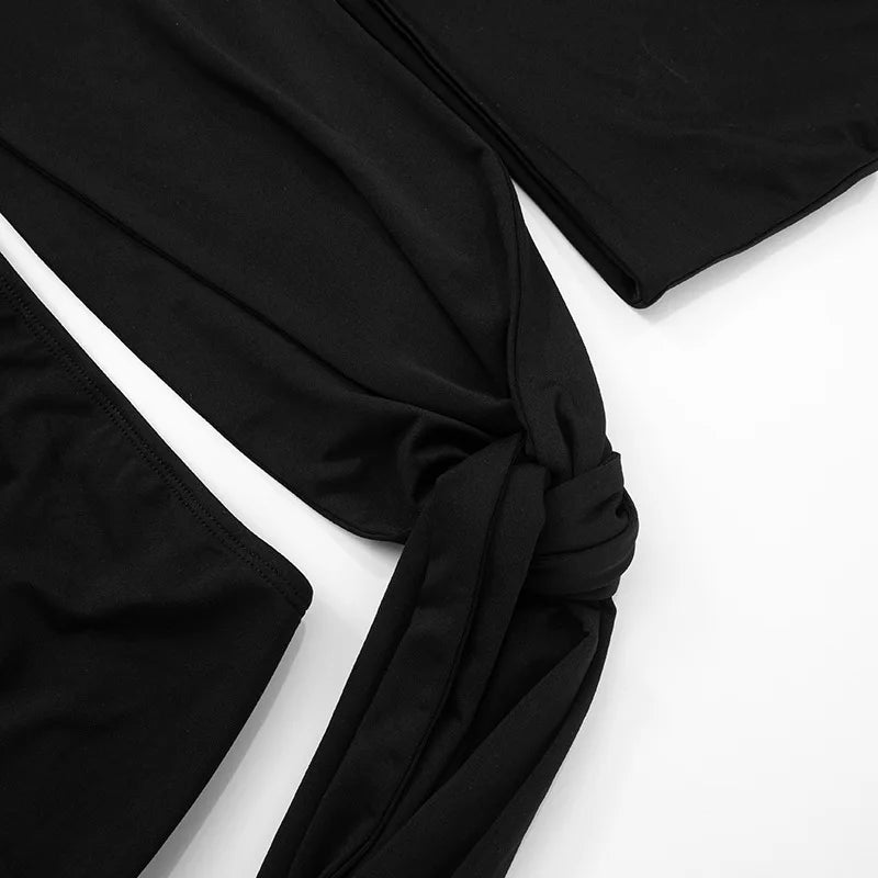 Nibber Irregular Hollow Dress Women Knot Off-The-Shoulder Bandage Biased Collar Sexy Fit Sleeveless Solid Midnight Mini Bodycon Aviola