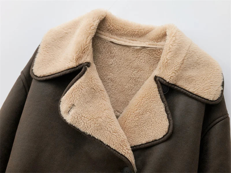 RARF 2024 new Fall/Winter women's collection double-sided lapel long-sleeved jacket with warm fur Aviola