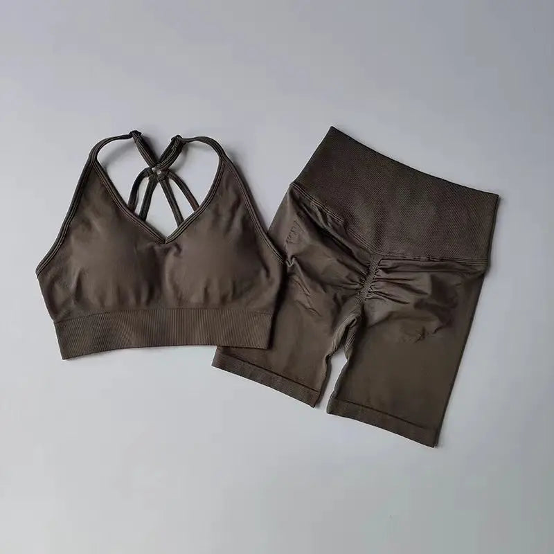 2 Pcs Yoga Sets Women High Waist Workout Outfits Gym Wear Gym Clothing Sports Suits Fitness Tracksuit Sportswear Shorts Suit Aviola