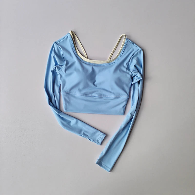 Autumn New Yoga Outfit Women's Sports Top Long Sleeved with Chest Cushion Tight Slimming Long Sleeved Running Fitness Yoga Shirt Aviola